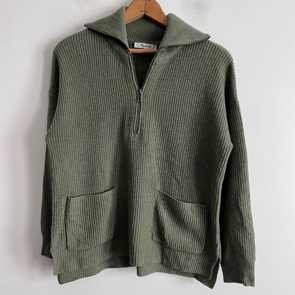 Madewell Green Wool 1/2 Zip closure Blend Sweater - Picture 1 of 9